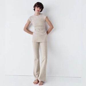 Zara Beige Marl Fitted Rib Top